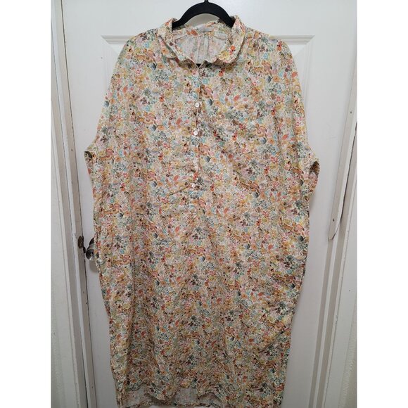 Vintage Makie Floral Print Button-Up Long Nightgown With Peter Pan Collar & Shor - Picture 2 of 12